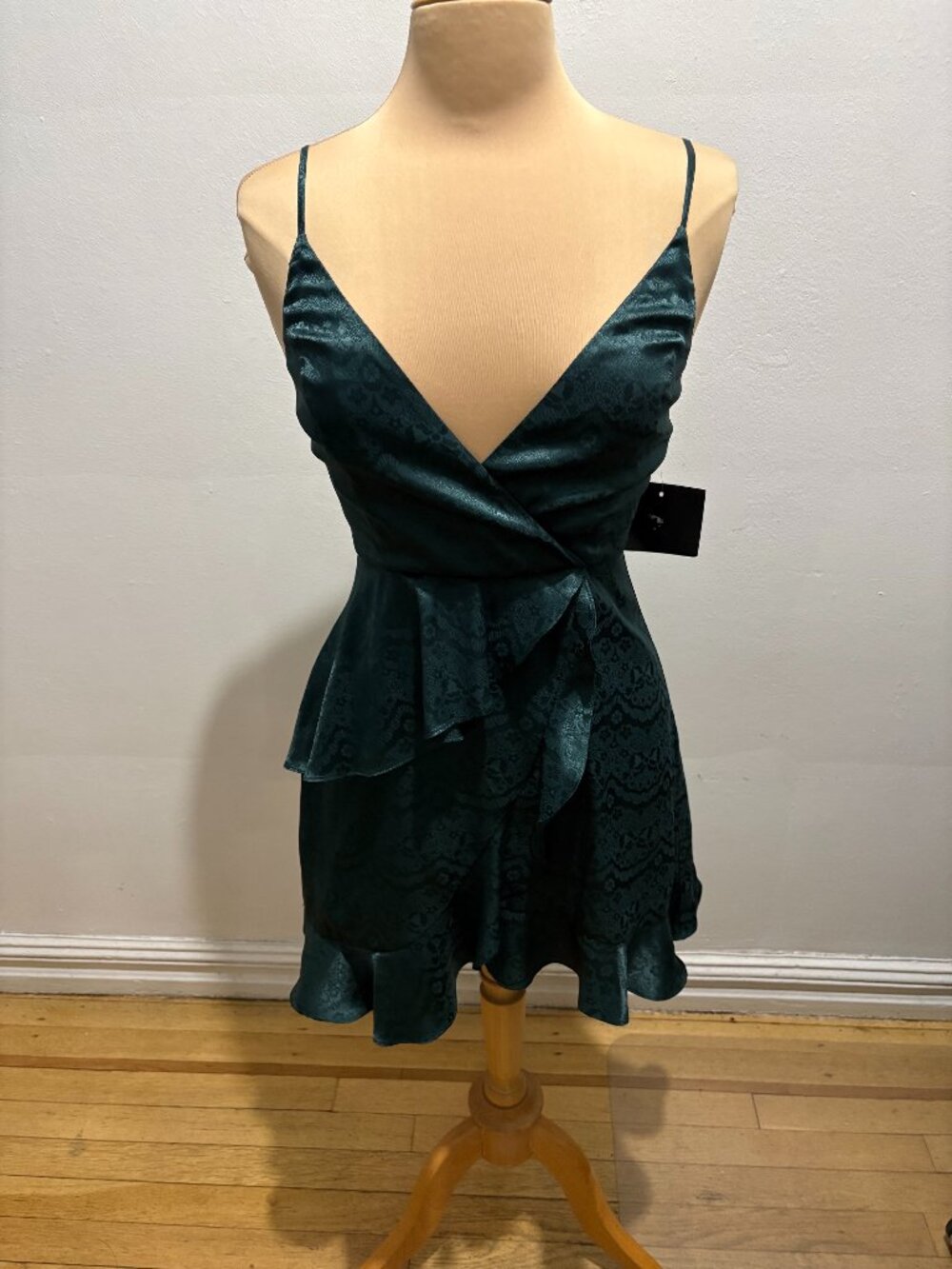 NWT Altar'd State lace brocade mini slip dress in forest green